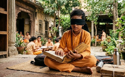 संस्कृत छात्रों की अनोखी ट्रेनिंग ने खींचा ध्यान, आंखों पर पट्टी बांधकर पढ़ने का अभ्यास..