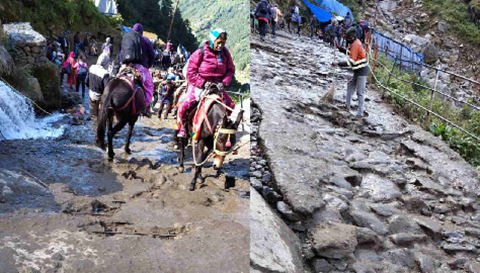 16 किमी के केदारनाथ ट्रैक पर जगह-जगह बदहाली, फिसलन और गड्ढों से जूझ रहे यात्री..